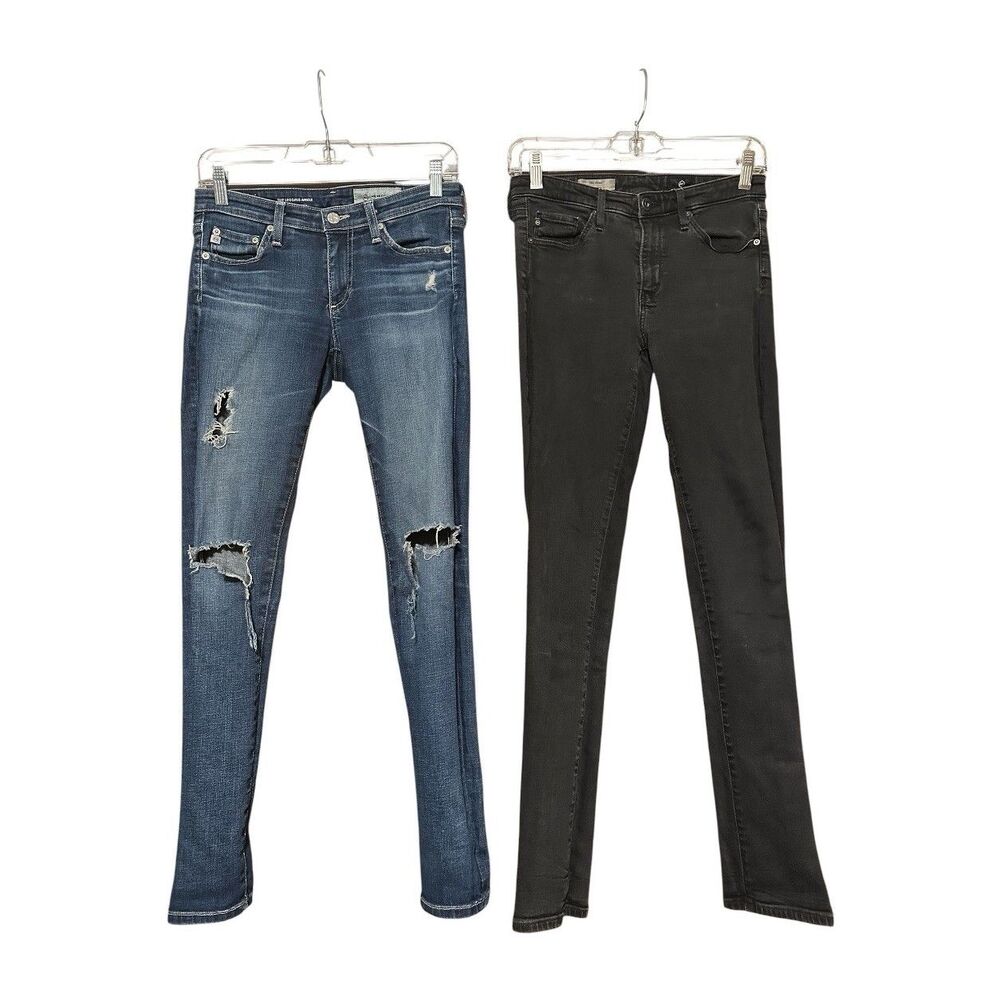 2 AG Jeans Lot Womens 26R Prima Black Cigarette Legging Ankle Distressed Blue